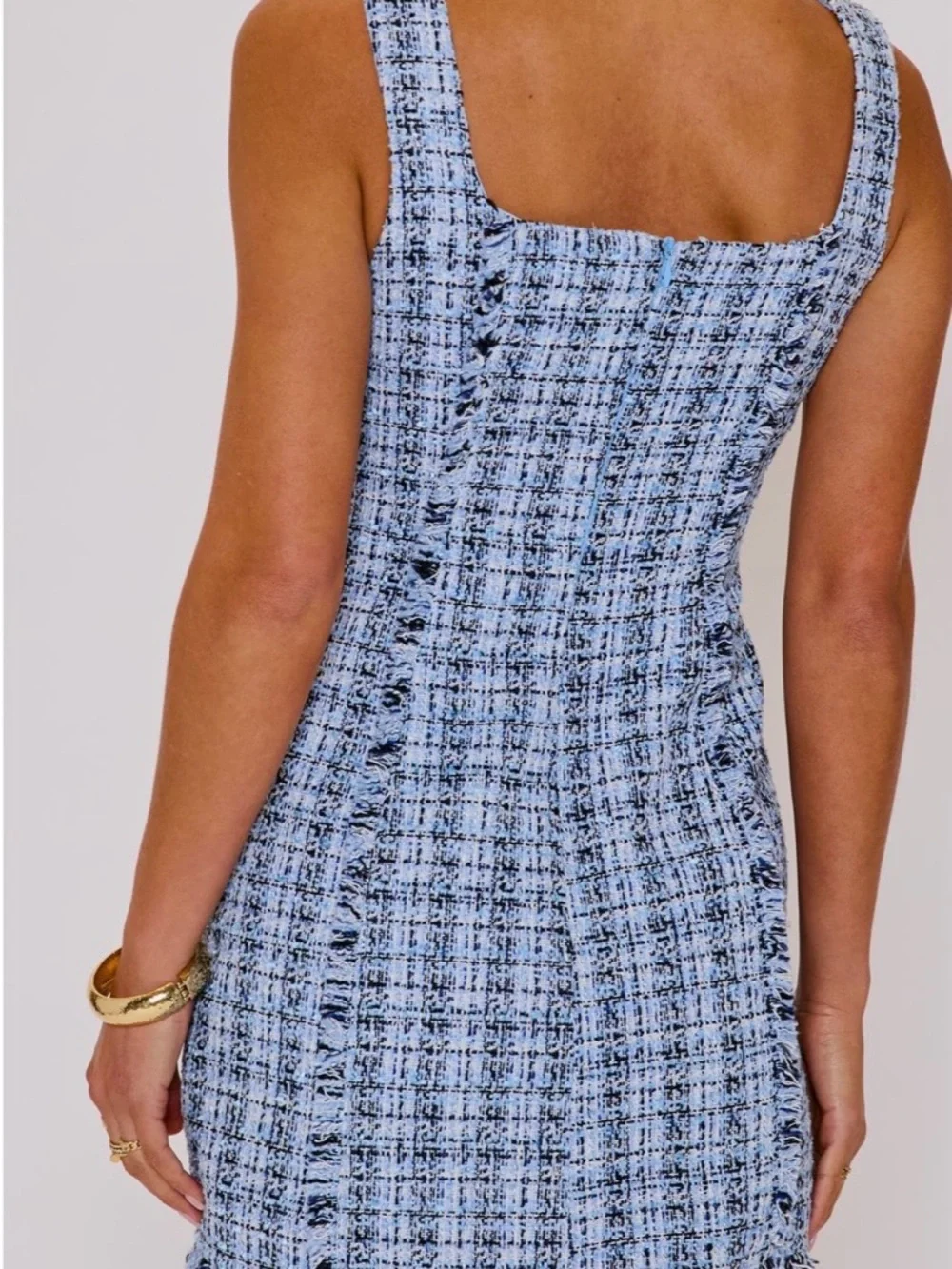 Vici Light Blue Tweed Button-Front Mini Dress - Picture 2 of 4